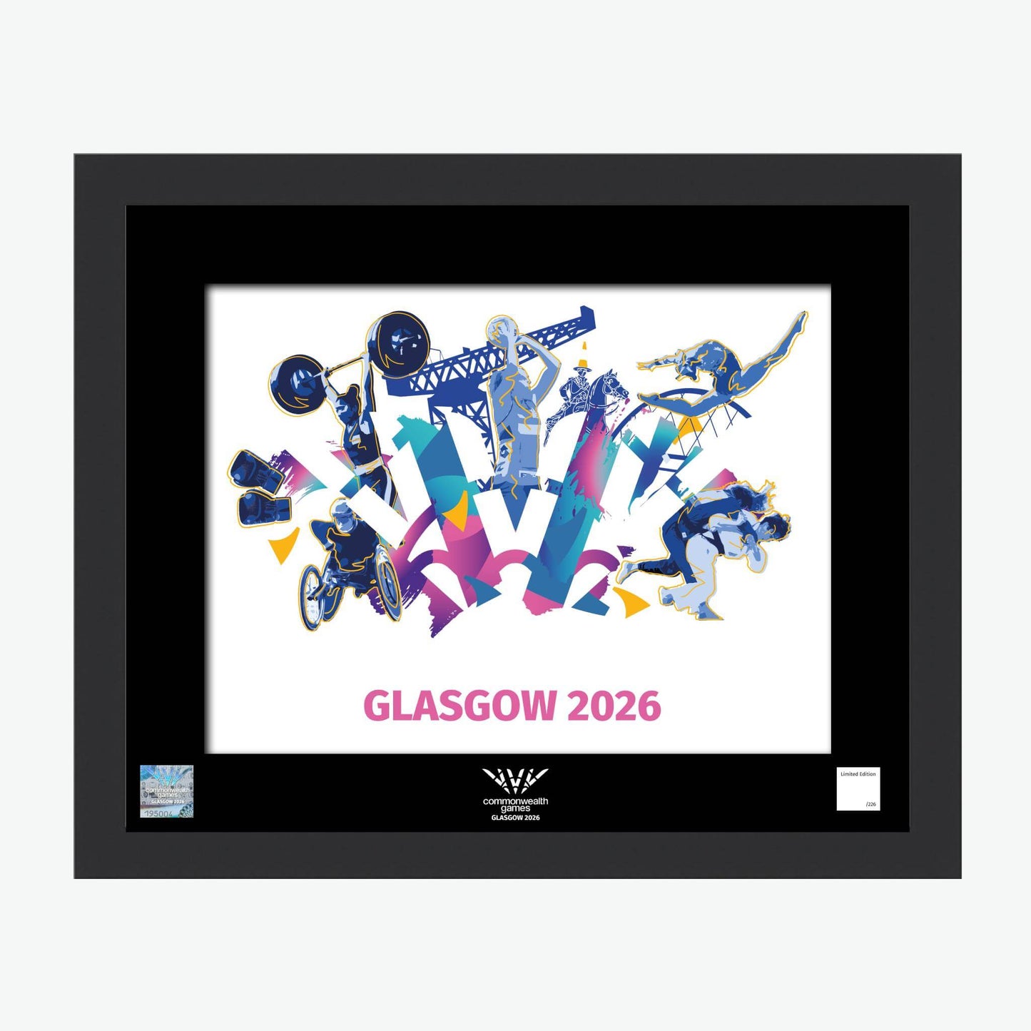20" x 16" Glasgow 2026 Commonwealth Games Celebration Framed Print with black frame and mount