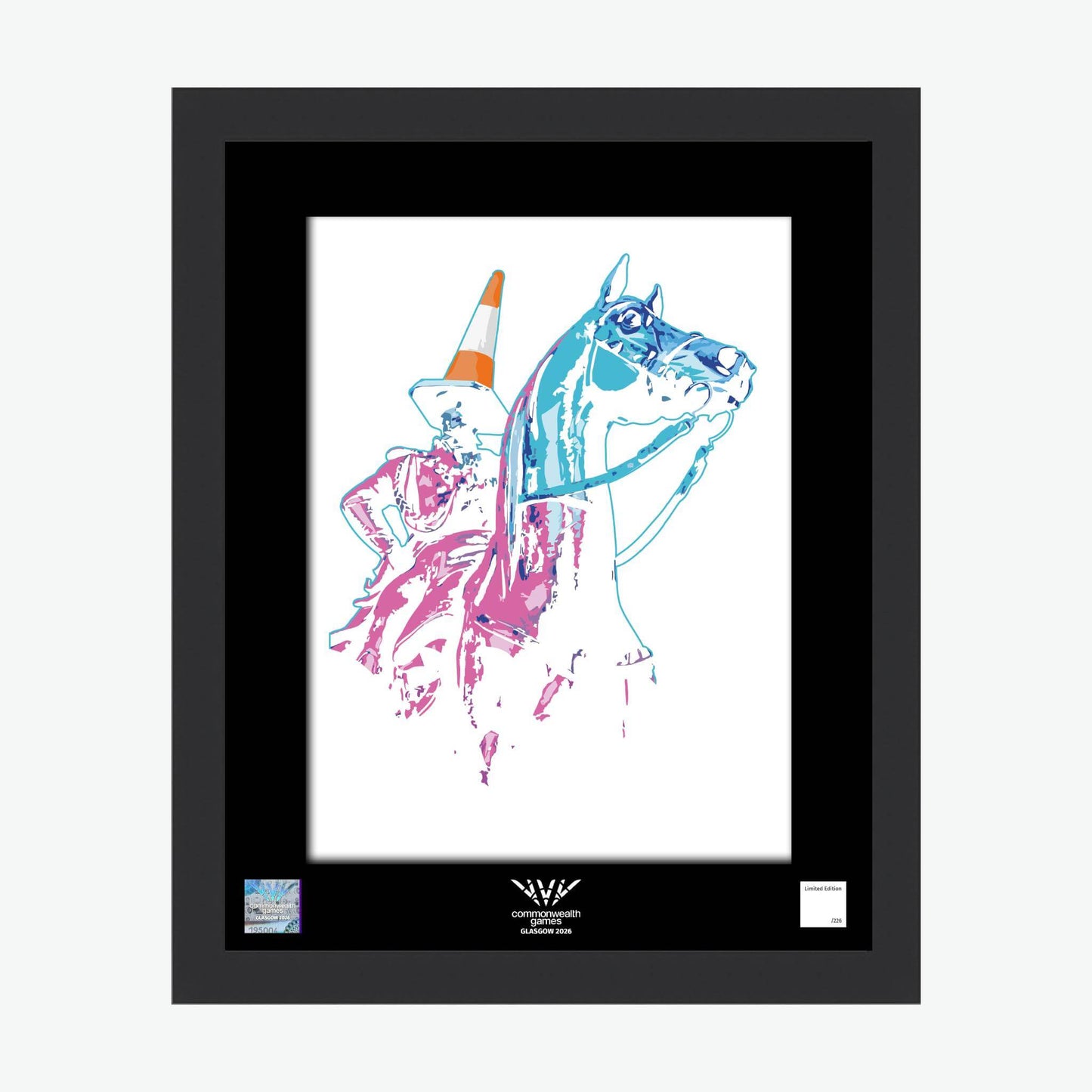 20" x 16" Glasgow 2026 Commonwealth Games Wellington Framed Print with black frame and mount