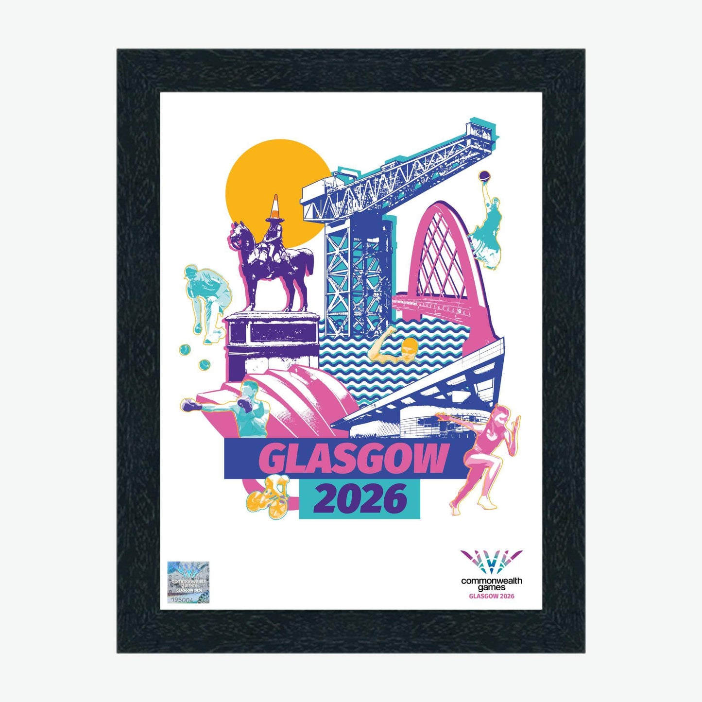 16" x 12" Glasgow 2026 Commonwealth Games Landmarks Framed Print with black frame