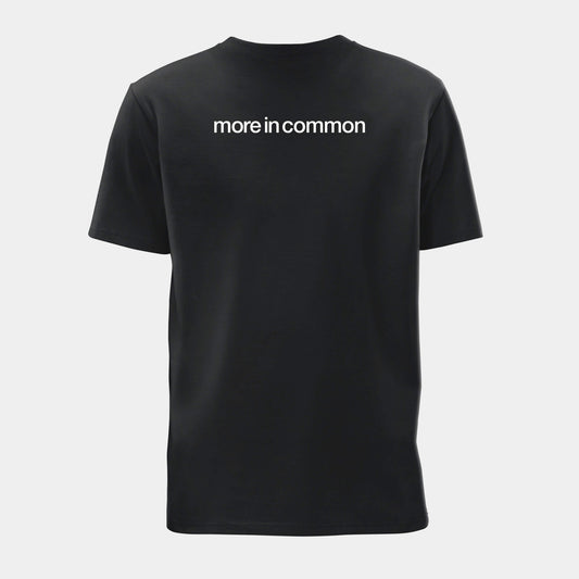 Back view of black Commonwealth Sport More In Common t-shirt with more in common print - Glasgow 2026
