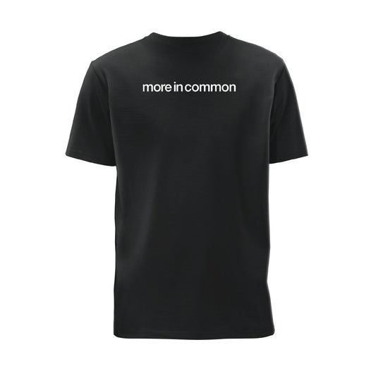 Back view of black Commonwealth Sport More In Common t-shirt with more in common print - Glasgow 2026