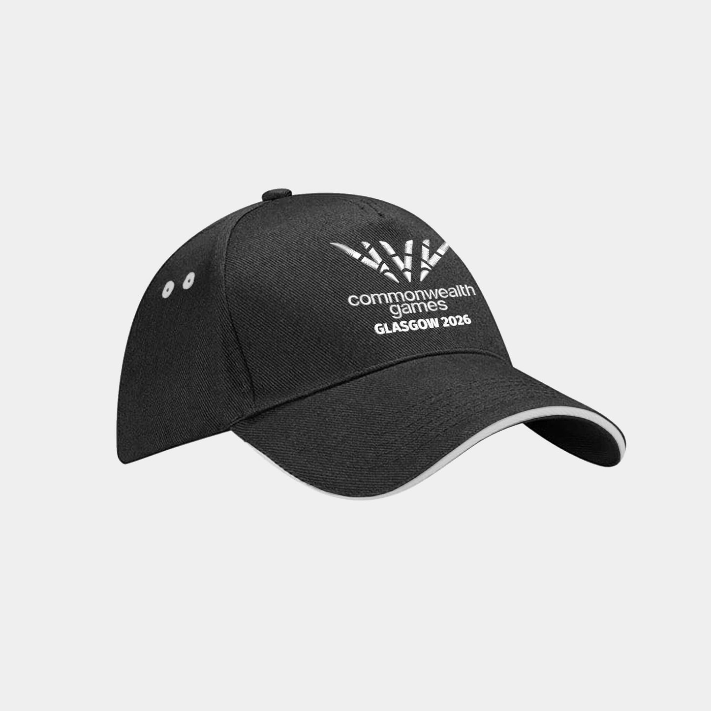 Single Colour Logo Sandwich Baseball Cap - Black/White - Glasgow 2026 Commonwealth Games