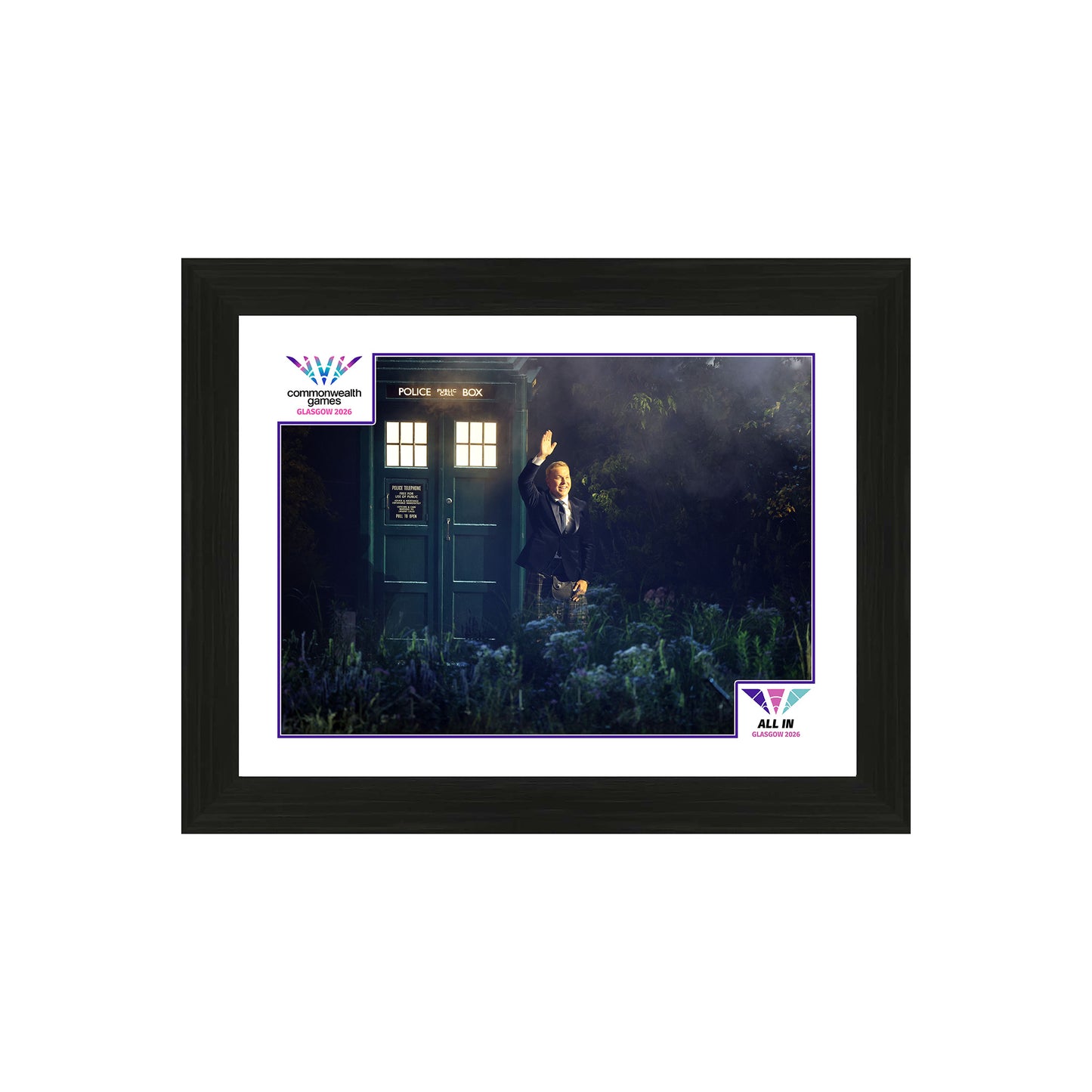Glasgow 2026 Opening Ceremony 12'x16" Framed Image. - Arrival At The Hydro - Six time Olympic Champion Sir Chris Hoy steps from the mist having piloted the Time Machine across Scotland.