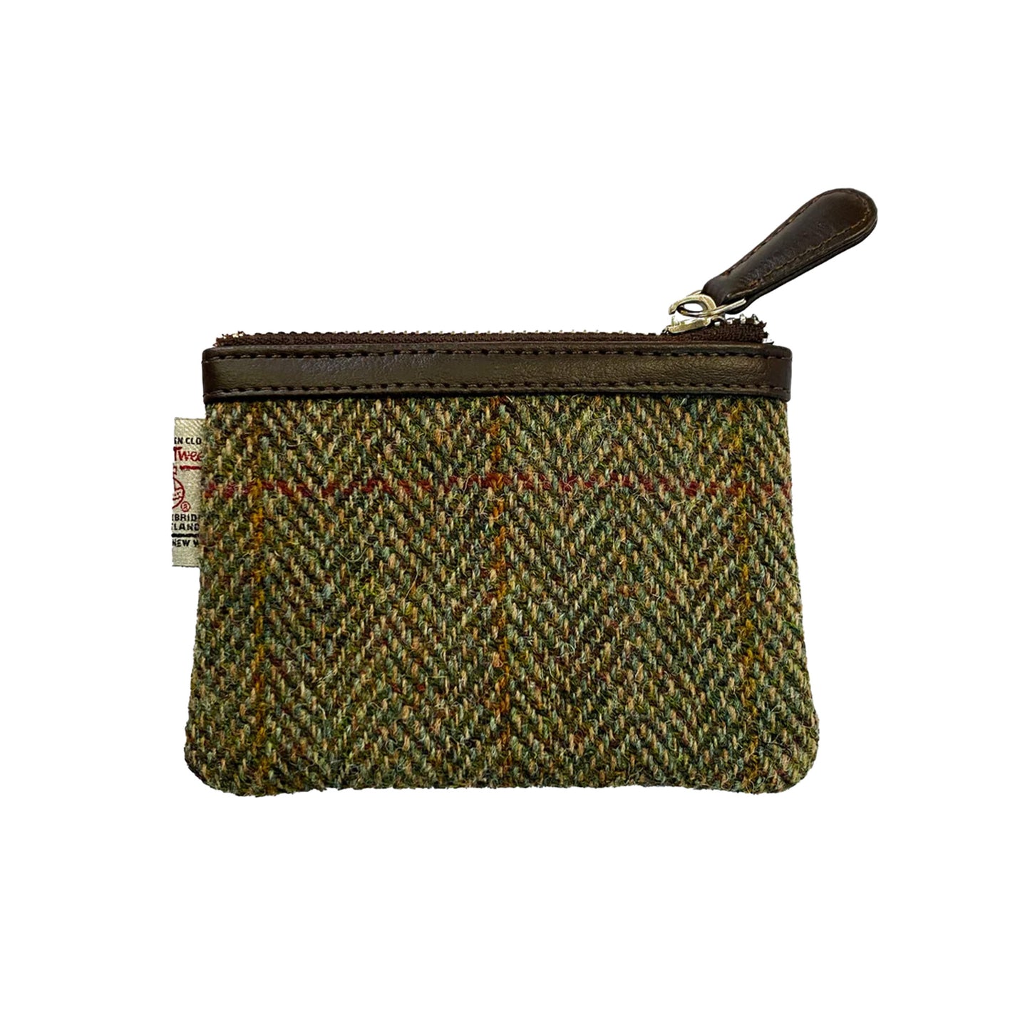 Back view of Glasgow 2026 Country Green Harris Tweed Coin Purse on grey background