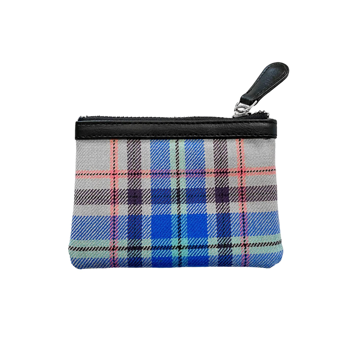 Back view of Glasgow 2026 Lambswool Tartan Coin Purse on grey background