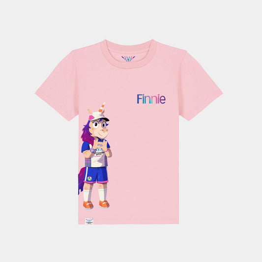 Kids Finnie Side Print T-Shirt - Pink - Front View - Glasgow 2026 Commonwealth Games