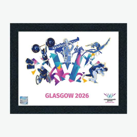 16" x 12" Glasgow 2026 Commonwealth Games Celebration Framed Print with black frame