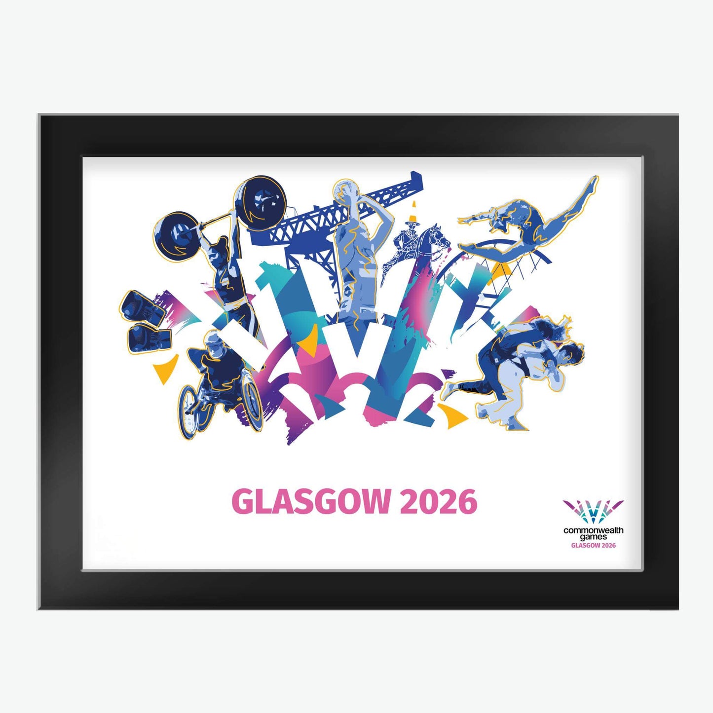 8" x 6" Glasgow 2026 Commonwealth Games Celebration Glass Framed Print with black frame