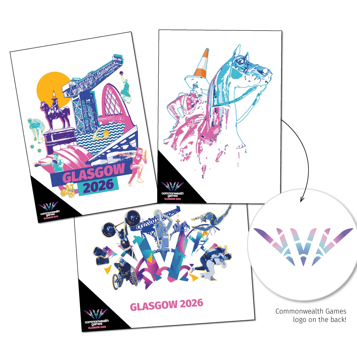 Celebration, Landmarks and Wellington designs included the Glasgow 2026 Art Card Prints.