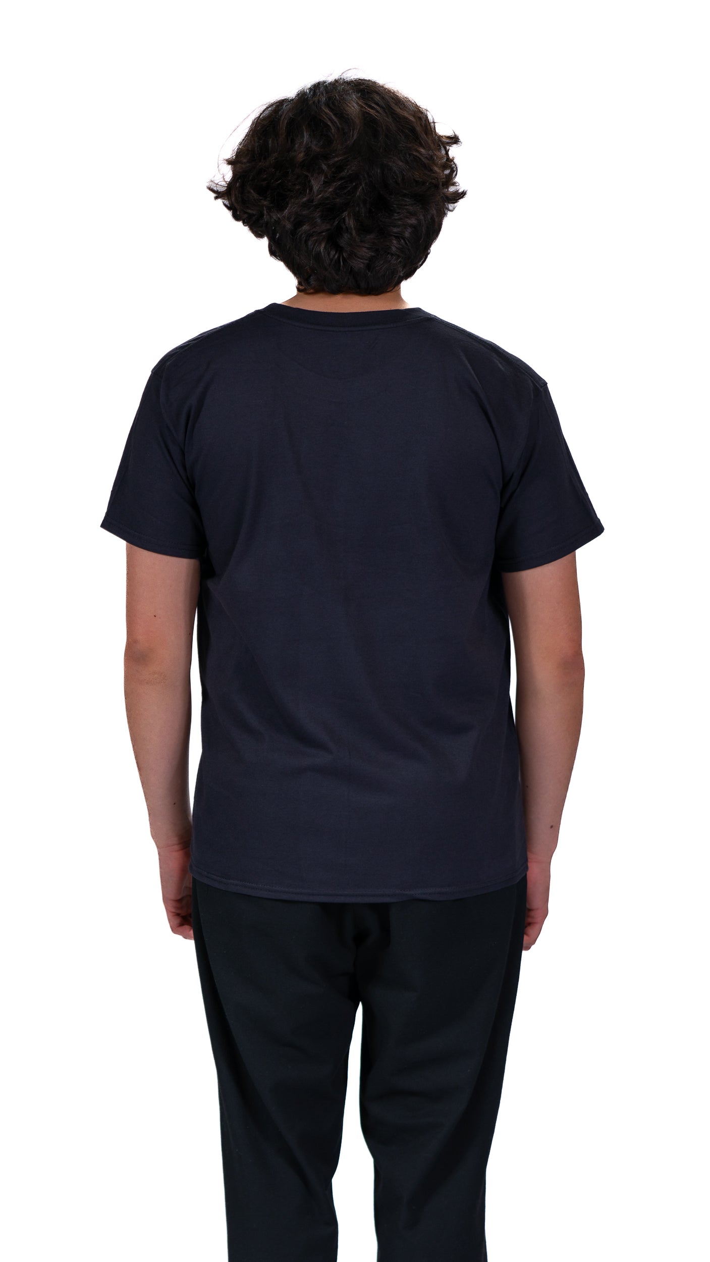 Back view of man wearing navy Glasgow 2026 Logo t-shirt.