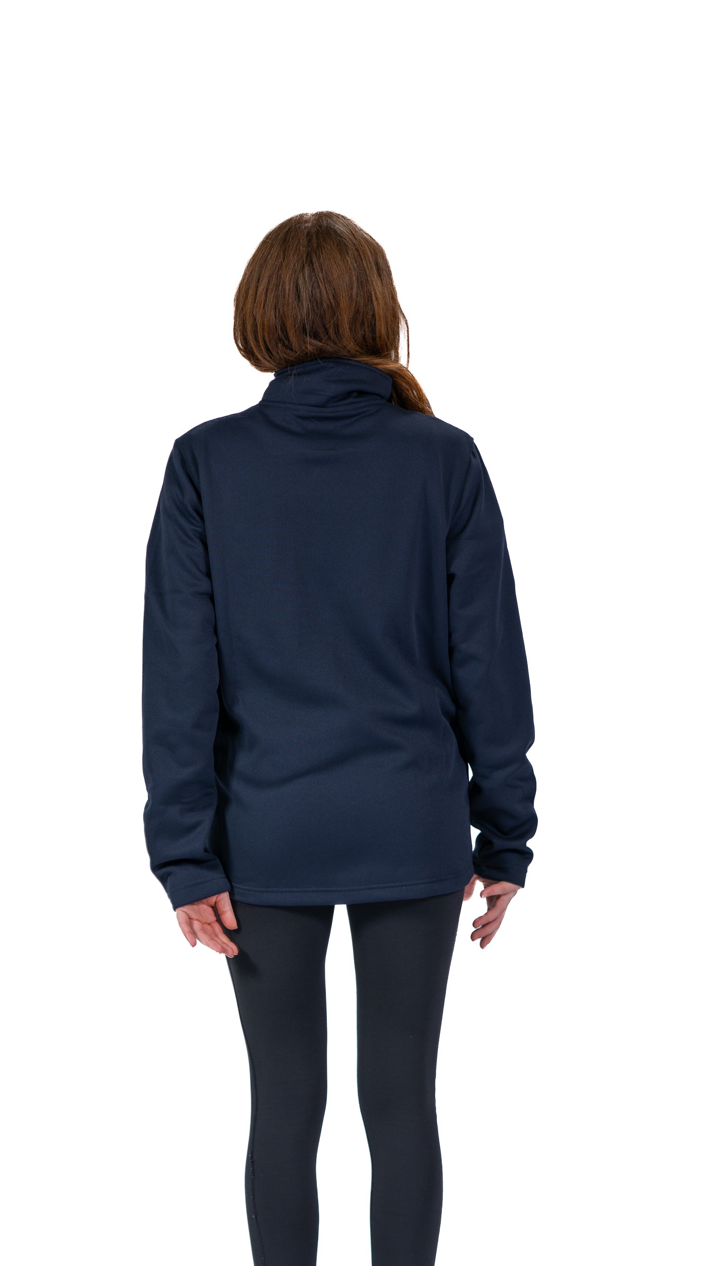 Back view of woman wearing navy Glasgow 2026 logo stripe Track Jacket.