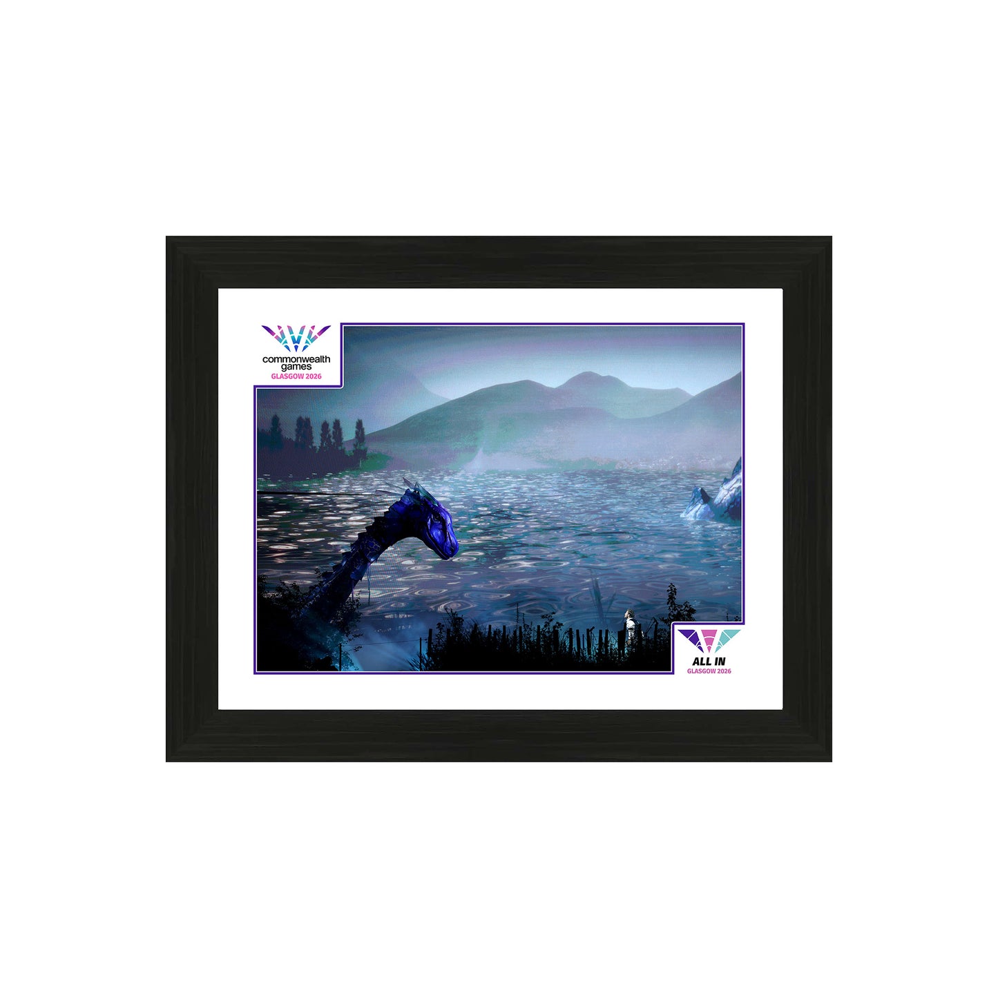Glasgow 2026 Opening Ceremony 12' x16” Framed Image - Nessie Comes To Glasgow - Scotland's most famous Legend is lured into The Hydro by actor Sam Heughen