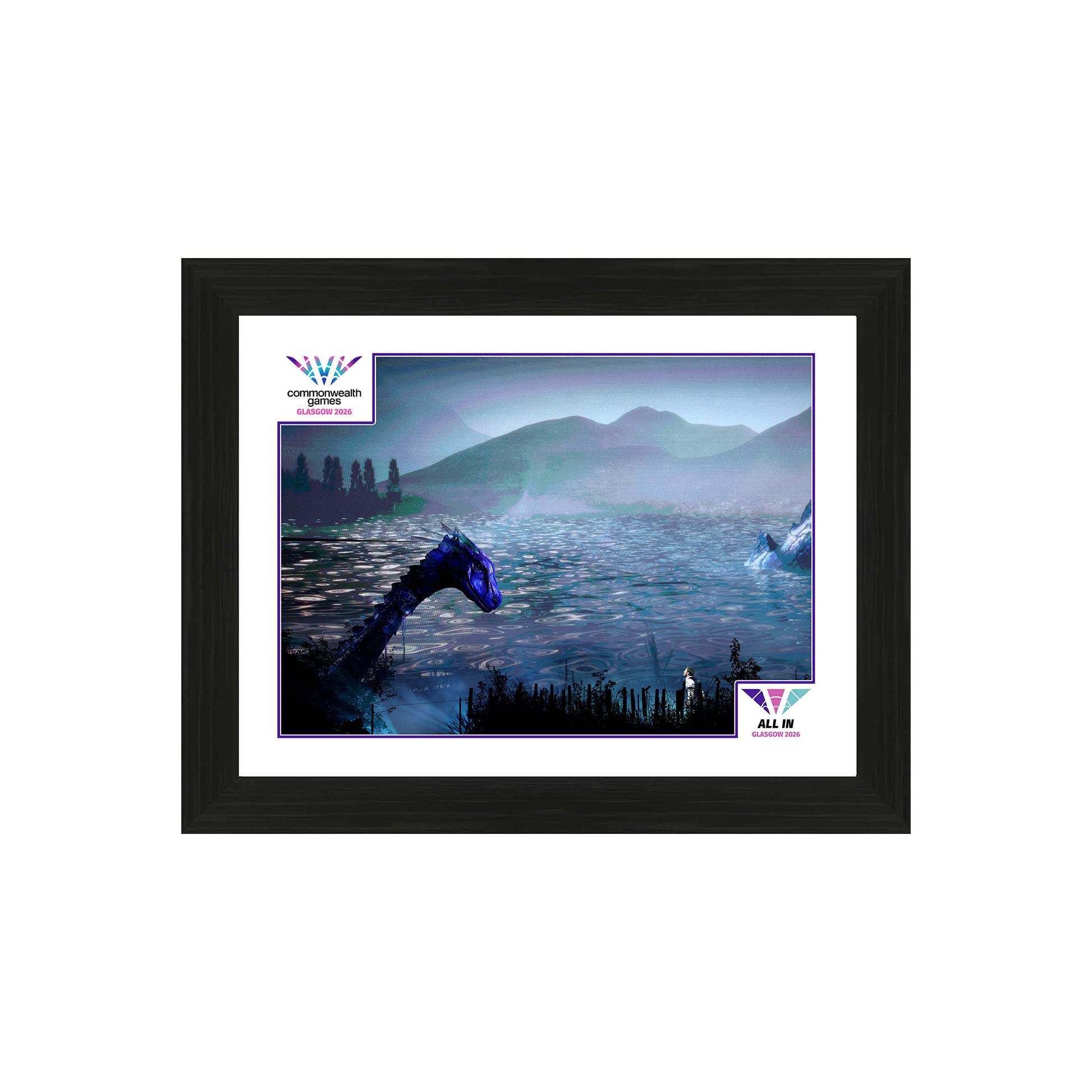 Glasgow 2026 Opening Ceremony 12' x16” Framed Image - Nessie Comes To Glasgow - Scotland's most famous Legend is lured into The Hydro by actor Sam Heughen