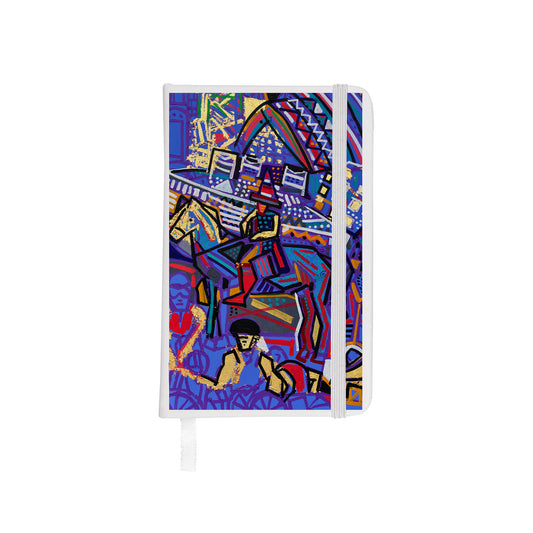 White notebook with Ben Mosley Wellington statue in Blue graphic