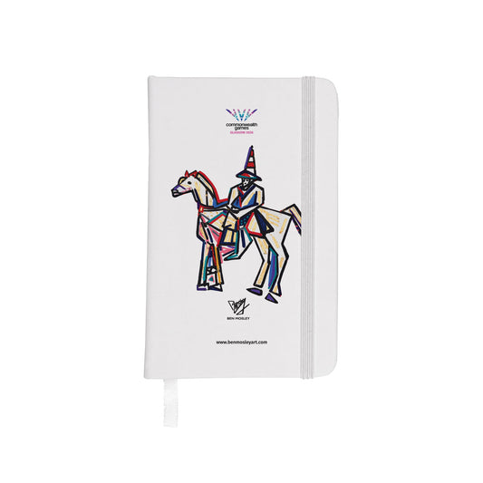 White notebook with Ben Mosley Wellington Statue graphic created for Glasgow 2026