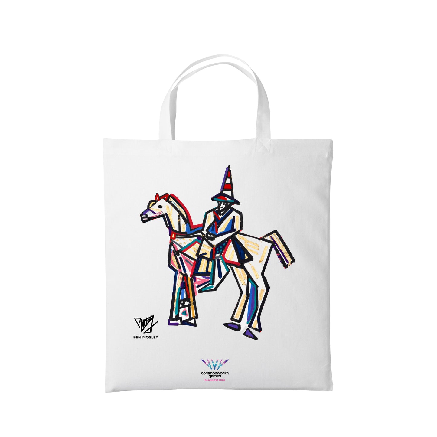 White cotton tote bag with Wellington Statue graphic created for Glasgow 2026