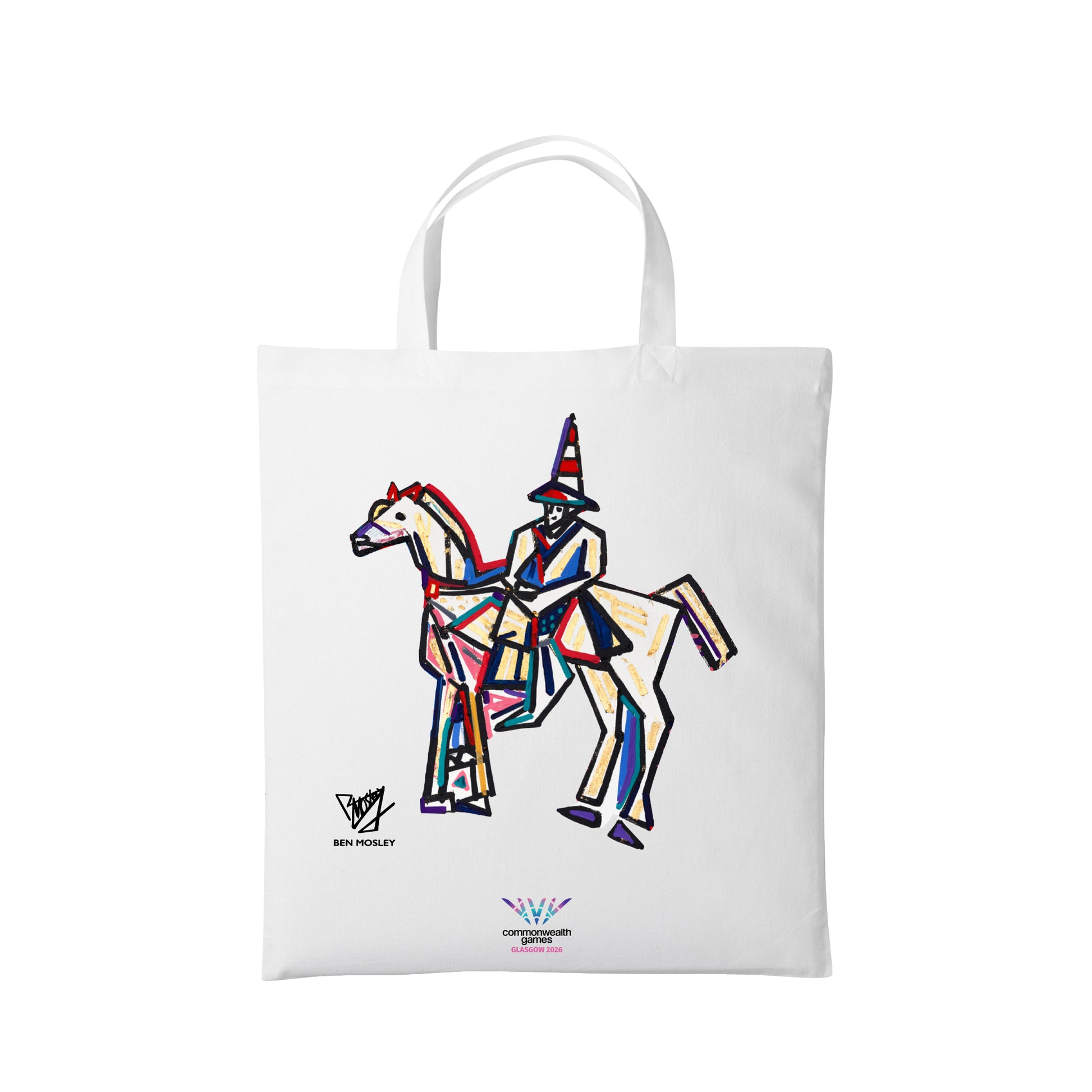 White cotton tote bag with Wellington Statue graphic created for Glasgow 2026