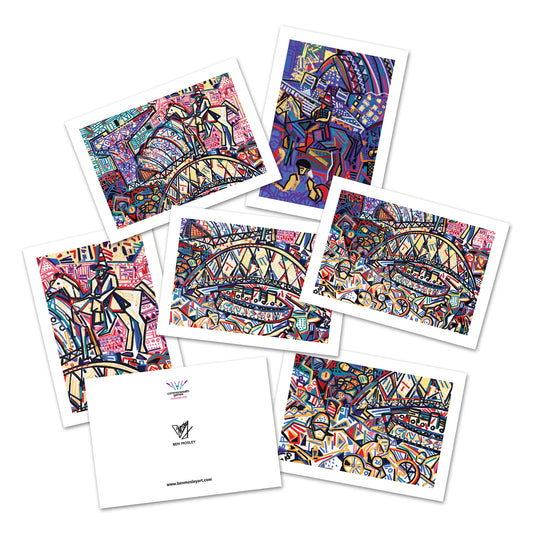 Ben Mosely Glasgow 2026 A6 Postcard Set showing individual designs and back print.