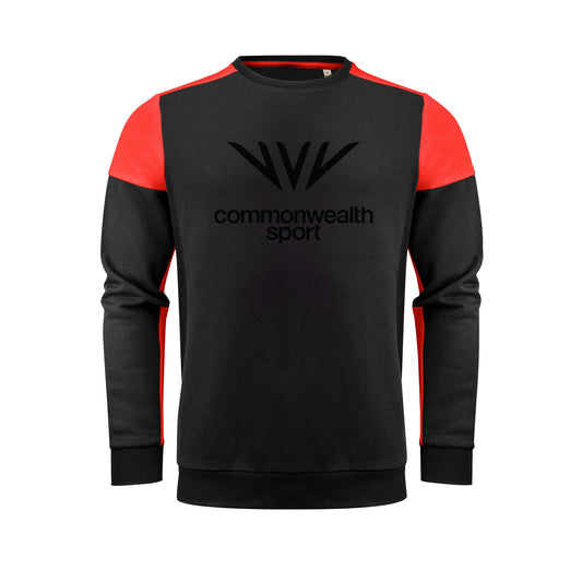 Front view of red/black Commonwealth crew neck sweatshirt - Glasgow 2026ort 