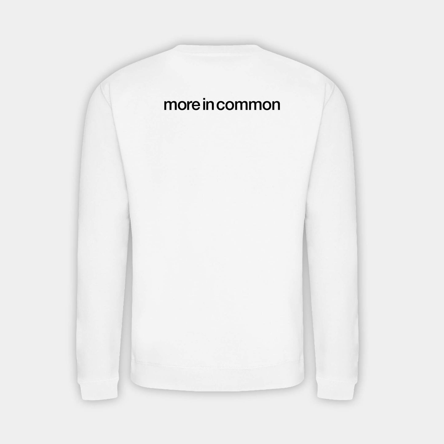 Back view of white Commonwealth Sport I Celebrate Glasgow Sweatshirt with more in common back print - Glasgow 2026 