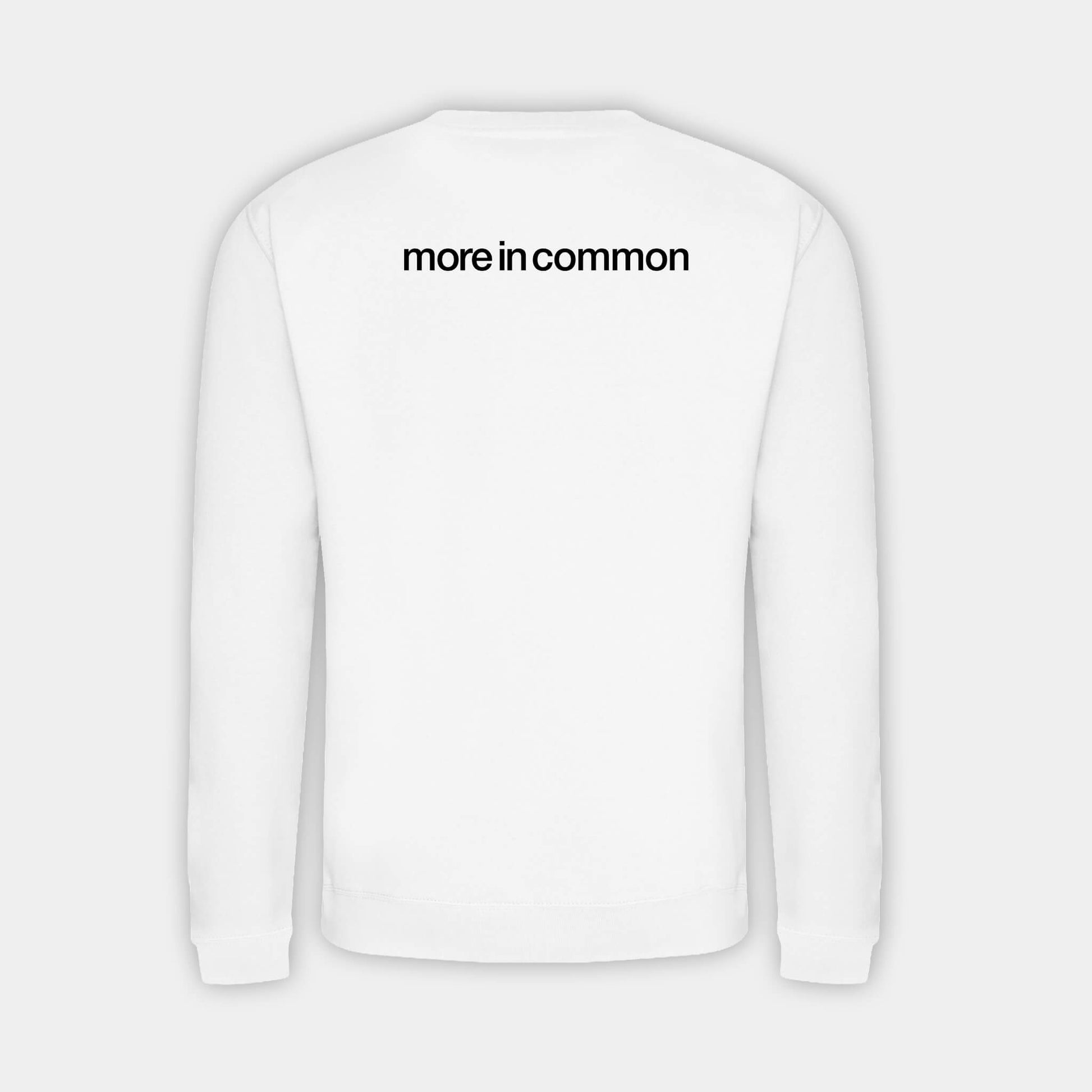 Back view of white Commonwealth Sport I Celebrate Glasgow Sweatshirt with more in common back print - Glasgow 2026 