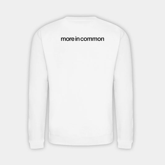 Back view of white Commonwealth Sport I Celebrate Glasgow Sweatshirt with more in common back print - Glasgow 2026 