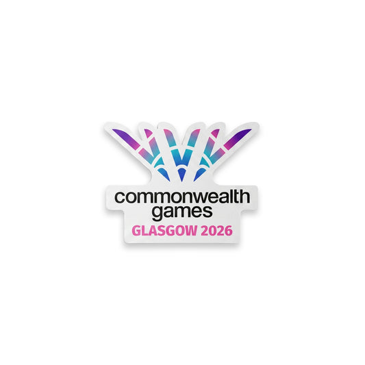 Vinyl car window sticker with Glasgow 2026 logo on transparent background.