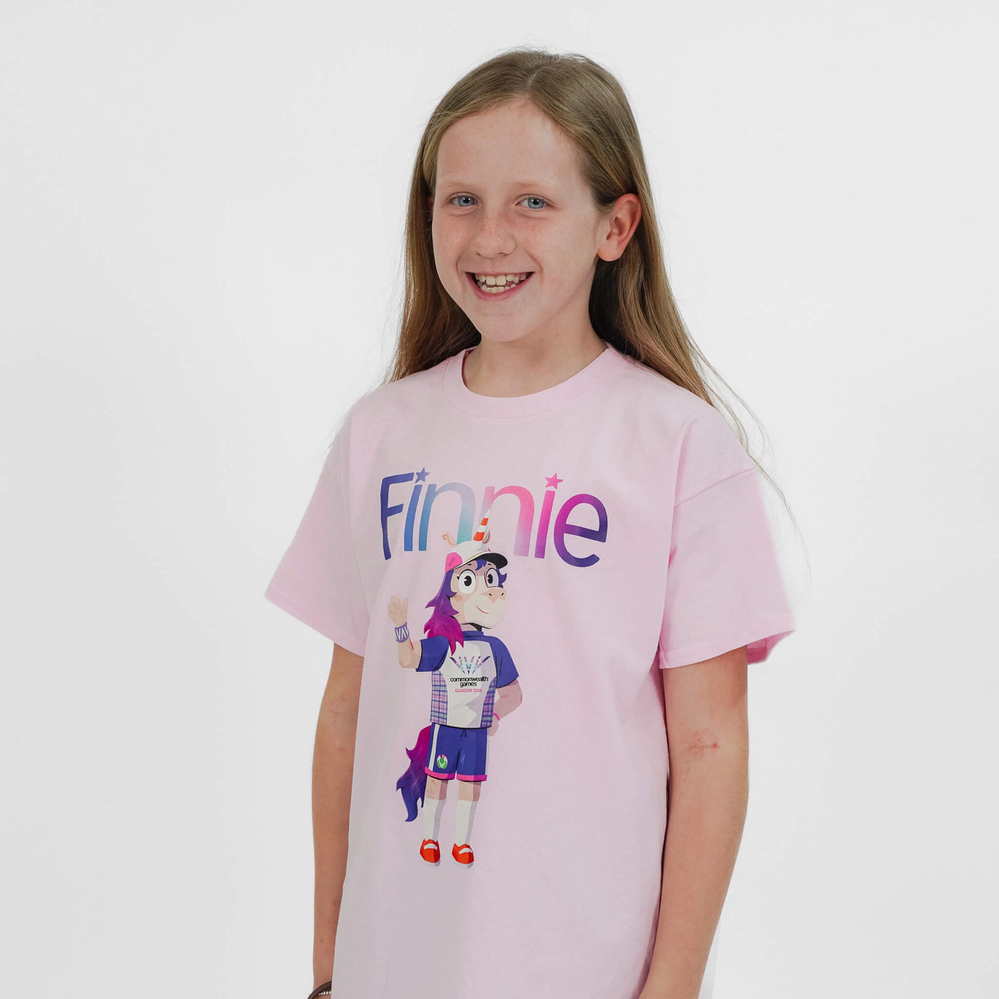 Girt wearing pink Finnie t-shirt - Glasgow 2026