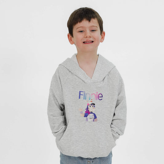 Boy wearing navy Finnie hoodie - Glasgow 2026