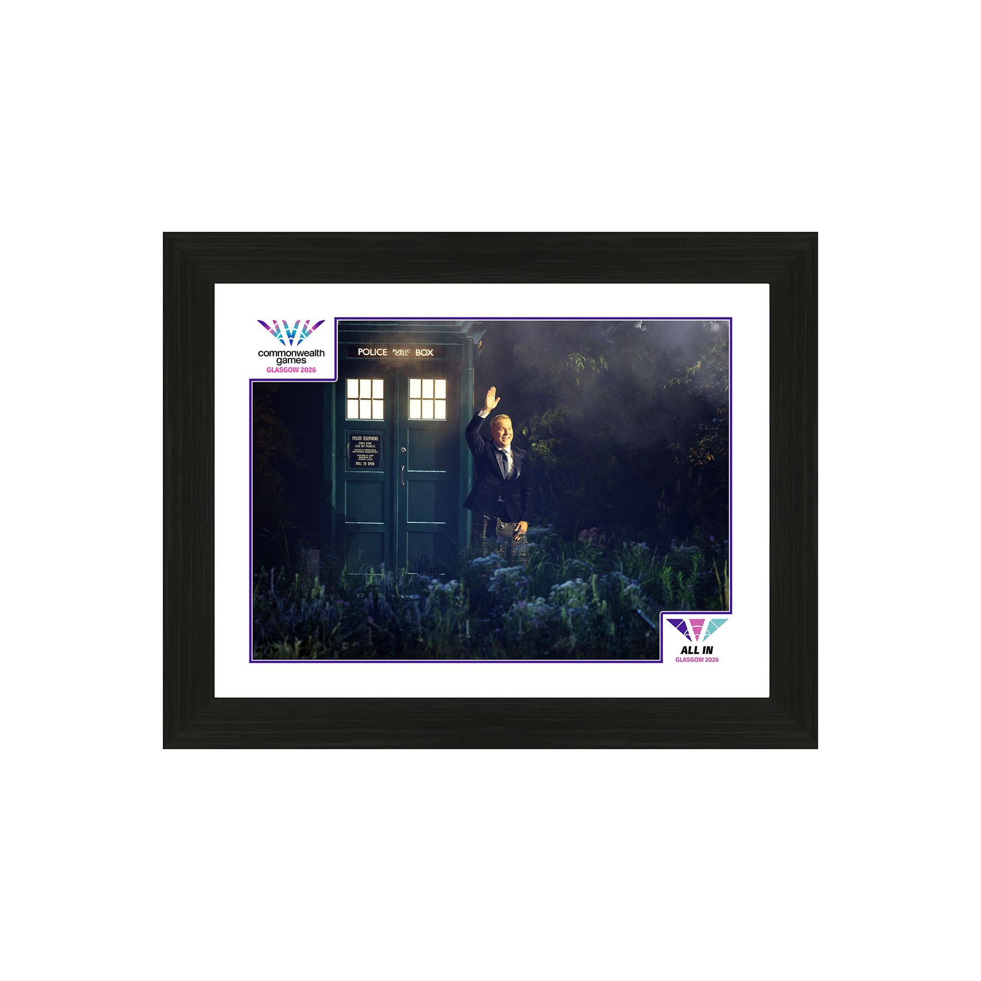 Glasgow 2026 Opening Ceremony 12'x16" Framed Image. - Arrival At The Hydro - Six time Olympic Champion Sir Chris Hoy steps from the mist having piloted the Time Machine across Scotland.