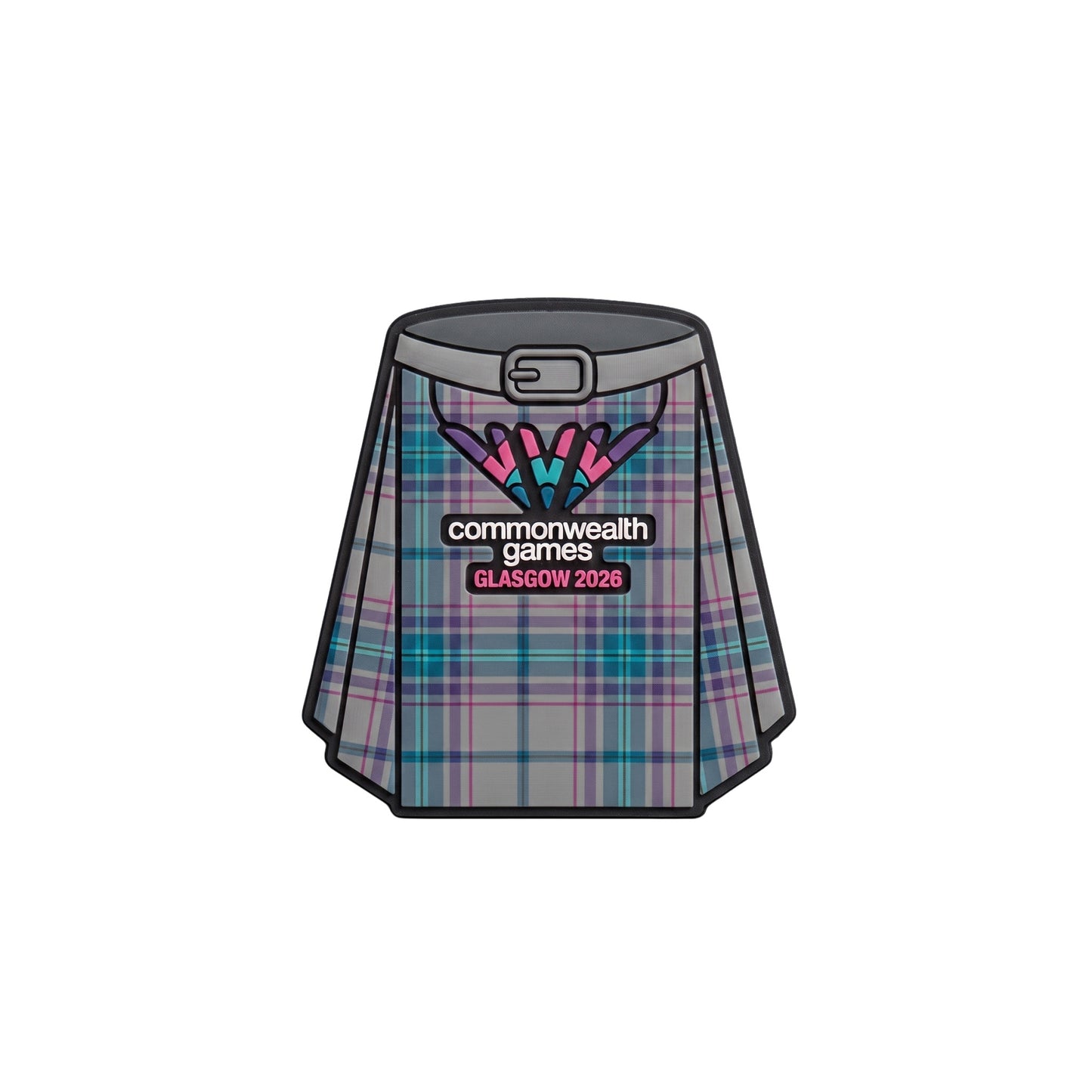 Glasgow 2026 fridge magnet in the shape of a kilt in 3D PVC.