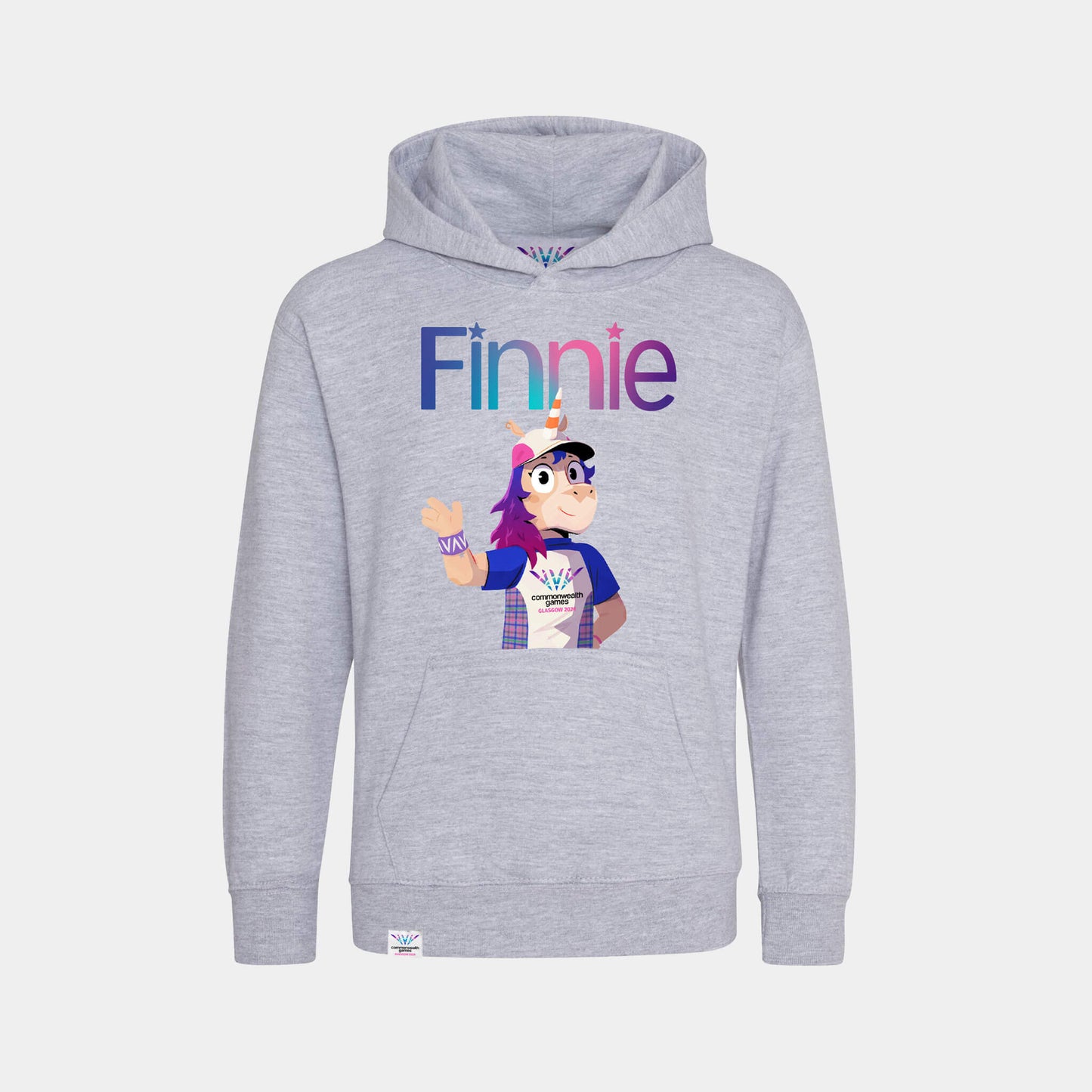 Kids Finnie Hoodie - Heather Grey - Front View - Glasgow 2026 Commonwealth Games