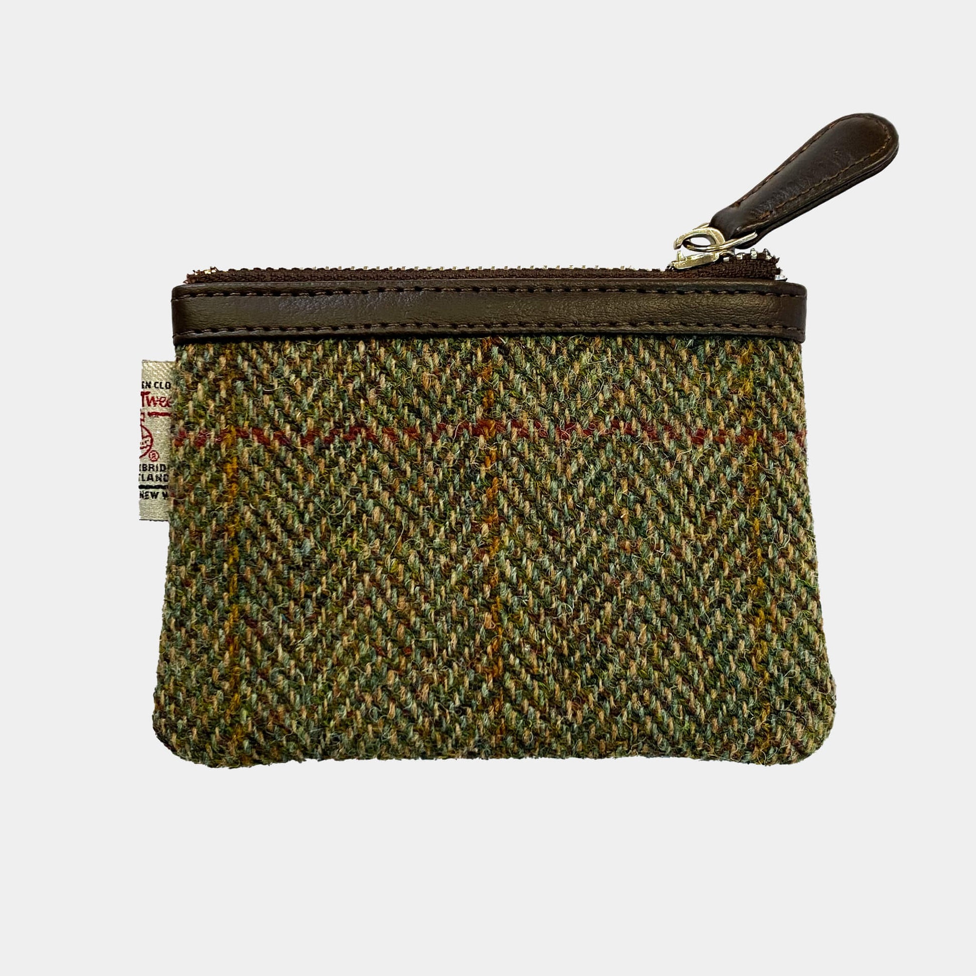 Back view of Glasgow 2026 Country Green Harris Tweed Coin Purse on grey background 