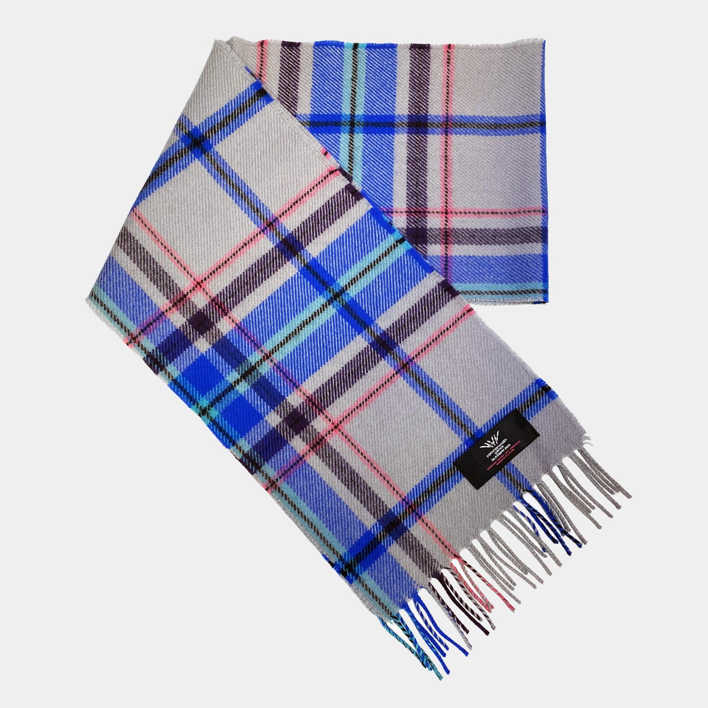 100% lambswool scarf with Official Glasgow 2026 tartan design folded in half