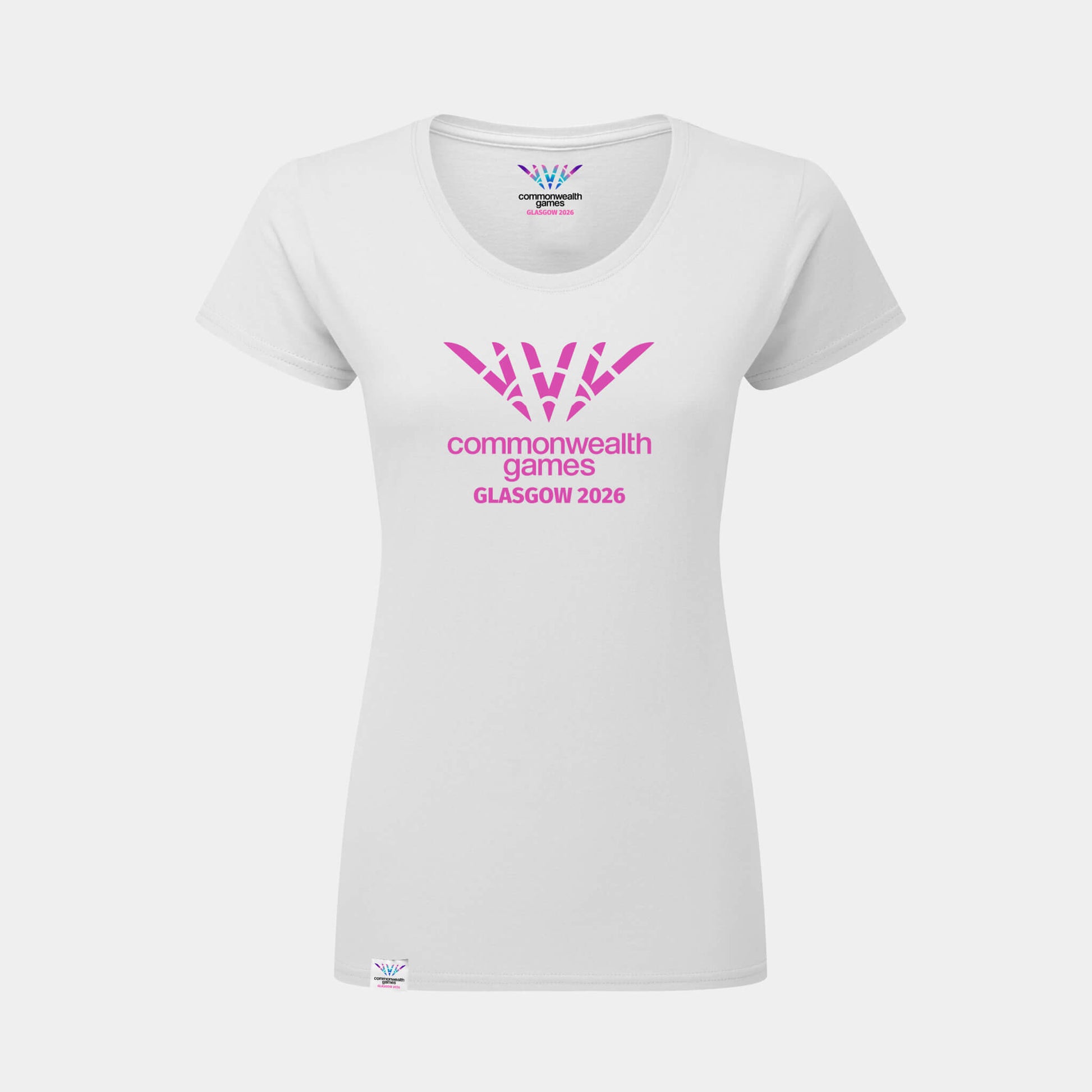 Single Colour Logo Fitted T-Shirt - White - Front View - Glasgow 2026 Commonwealth Games