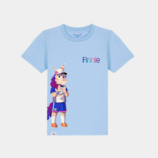 Kids Finnie Side Print T-Shirt - Sky Blue - Front View - Glasgow 2026 Commonwealth Games