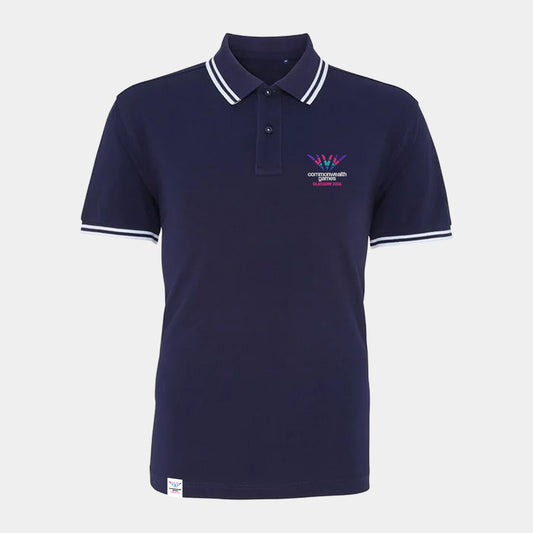 Glasgow 2026 Logo Tipped Polo Shirt - Navy/White - Glasgow 2026 Commonwealth Games