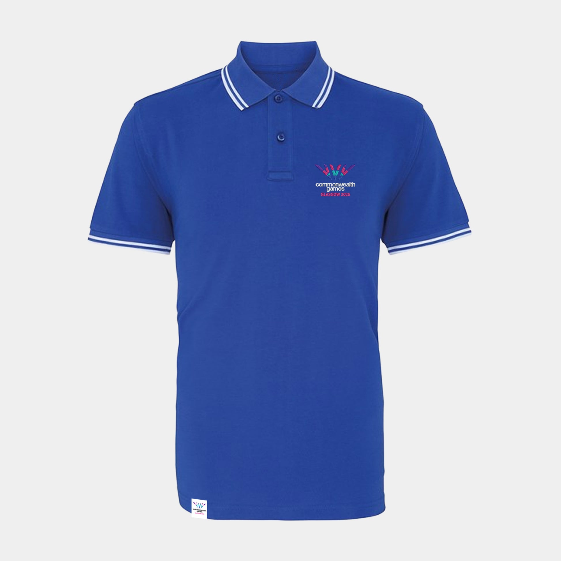 Glasgow 2026 Logo Tipped Polo Shirt - Royal Blue/White - Glasgow 2026 Commonwealth Games