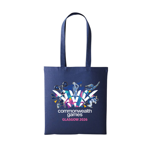 Navy cotton tote bag with Glasgow 2026 Celebration design.