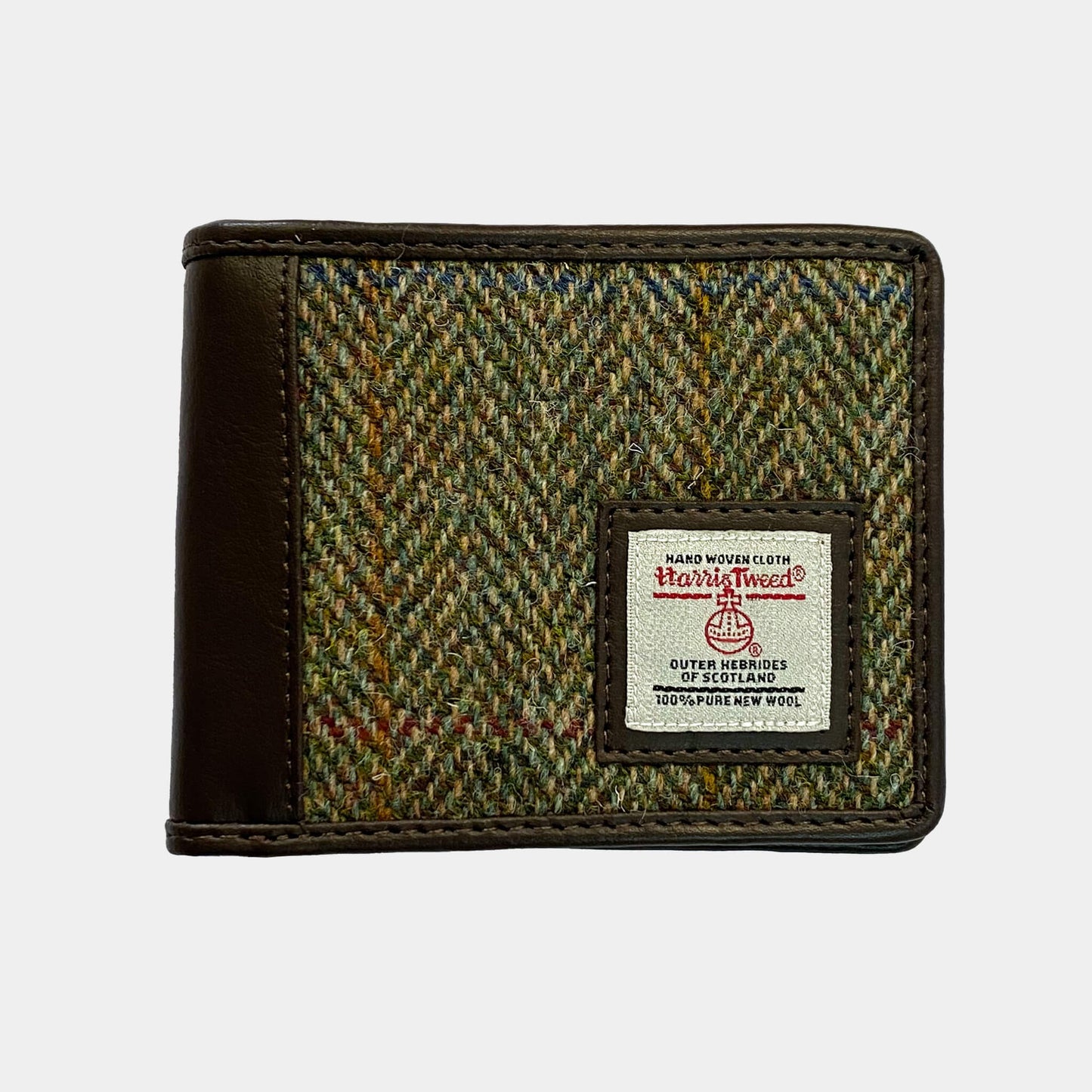 Front view of Glasgow 2026 Country Green Harris Tweed Men's Wallet on grey background 