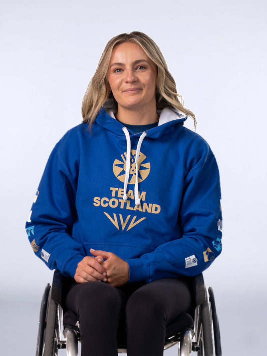 Royal Blue G2026 x Team Scotland Contrast Hoodie worn by athlete Melanie Woods