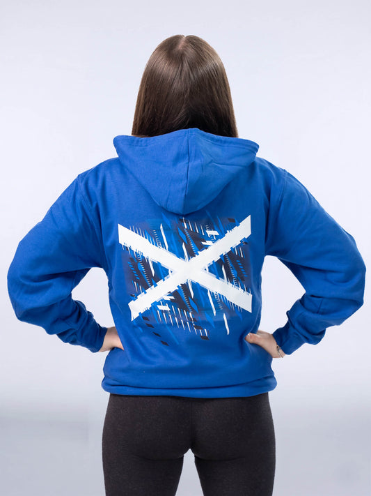 Back view of Royal Blue G2026 x Team Scotland Hoodie with Saltire graphic worn by athlete Beth Riva