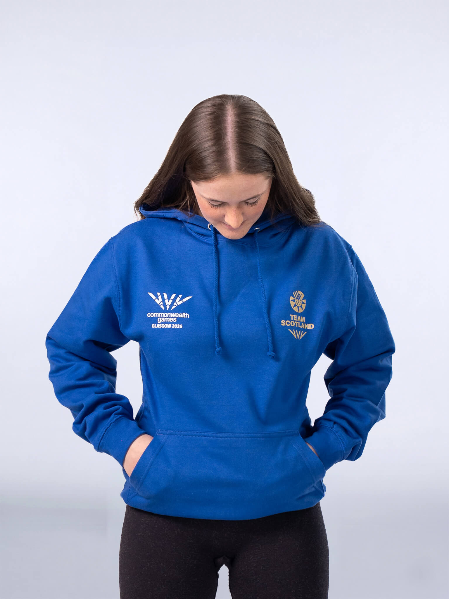 Royal Blue G2026 x Team Scotland Hoodie worn by athlete Beth Riva